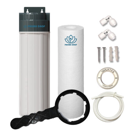 Pre Filter Classic Complete Kit for Water Purifiers | 10 Inch Housing with 5 Micron PP Spun Cartridge, Spanner Key & Connector | White and Grey Prefilter Bowl