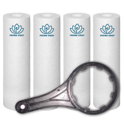 Sediment High Density Spun Pre-Filter (10 Inch 5 Micron PP Spun) Cartridge Compatible for 10 Inch Pre-Filter Housing of All Water Purifier | Pack of 4 Spun with Spanner