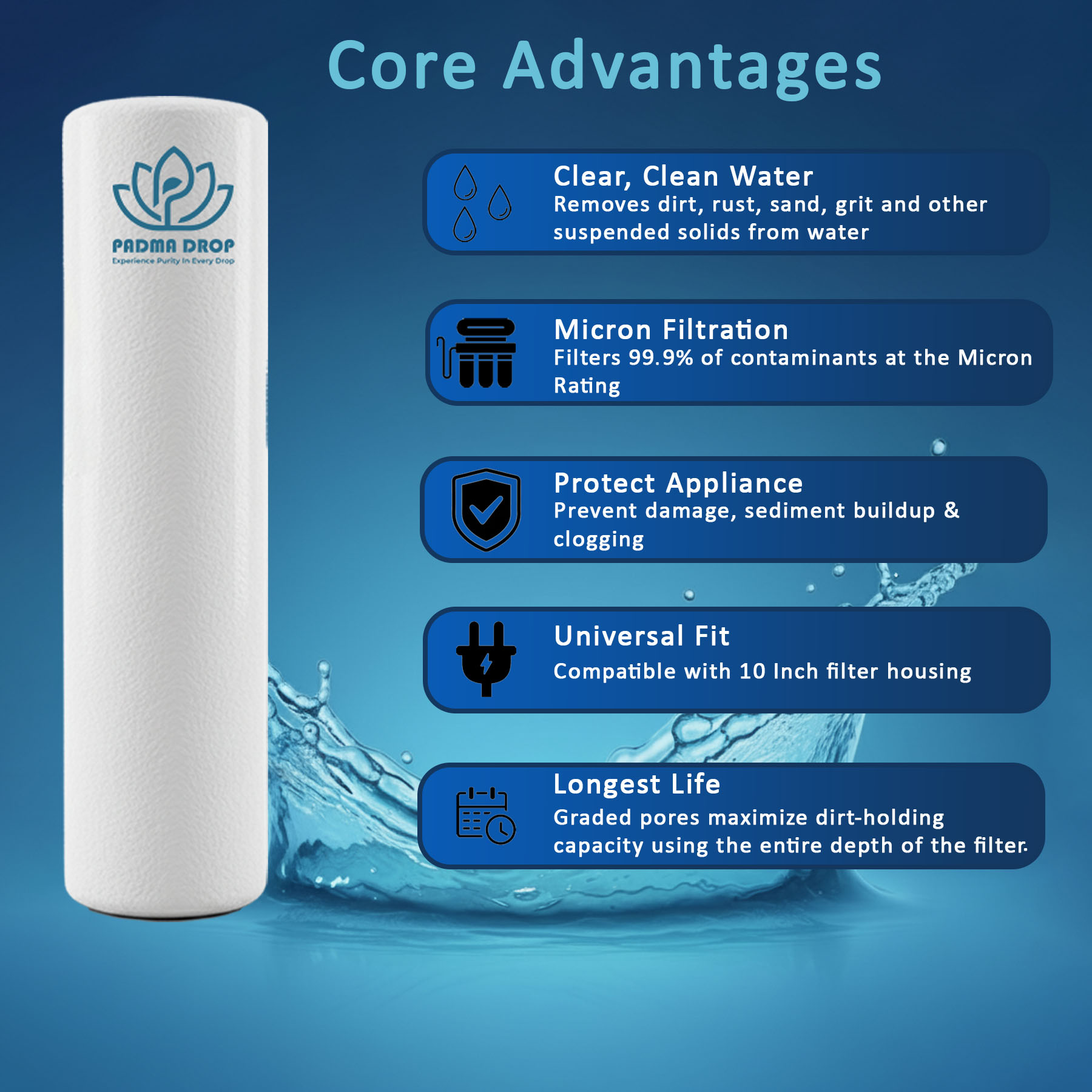 Sediment High Density Spun Pre-Filter (10 Inch 5 Micron PP Spun) Cartridge Compatible for 10 Inch Pre-Filter Housing of All Water Purifier | Pack of 4 Spun with Spanner - Image 6