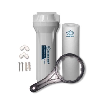 Pre Filter Complete Kit for RO Water Purifiers | 10 Inch Housing with 5 Micron PP Spun Cartridge, Spanner Key & Connector | External Sediment Prefilter Bowl